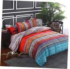 Boho Duvet Cover Queen, 100 Microfiber Ethnic Boho Colorful Queen 90"x90" 0931