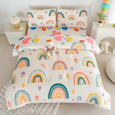 5 Pcs Rainbow Comforter Set Full, Girls Bedding Sets Full, Colorful Rainbow B...