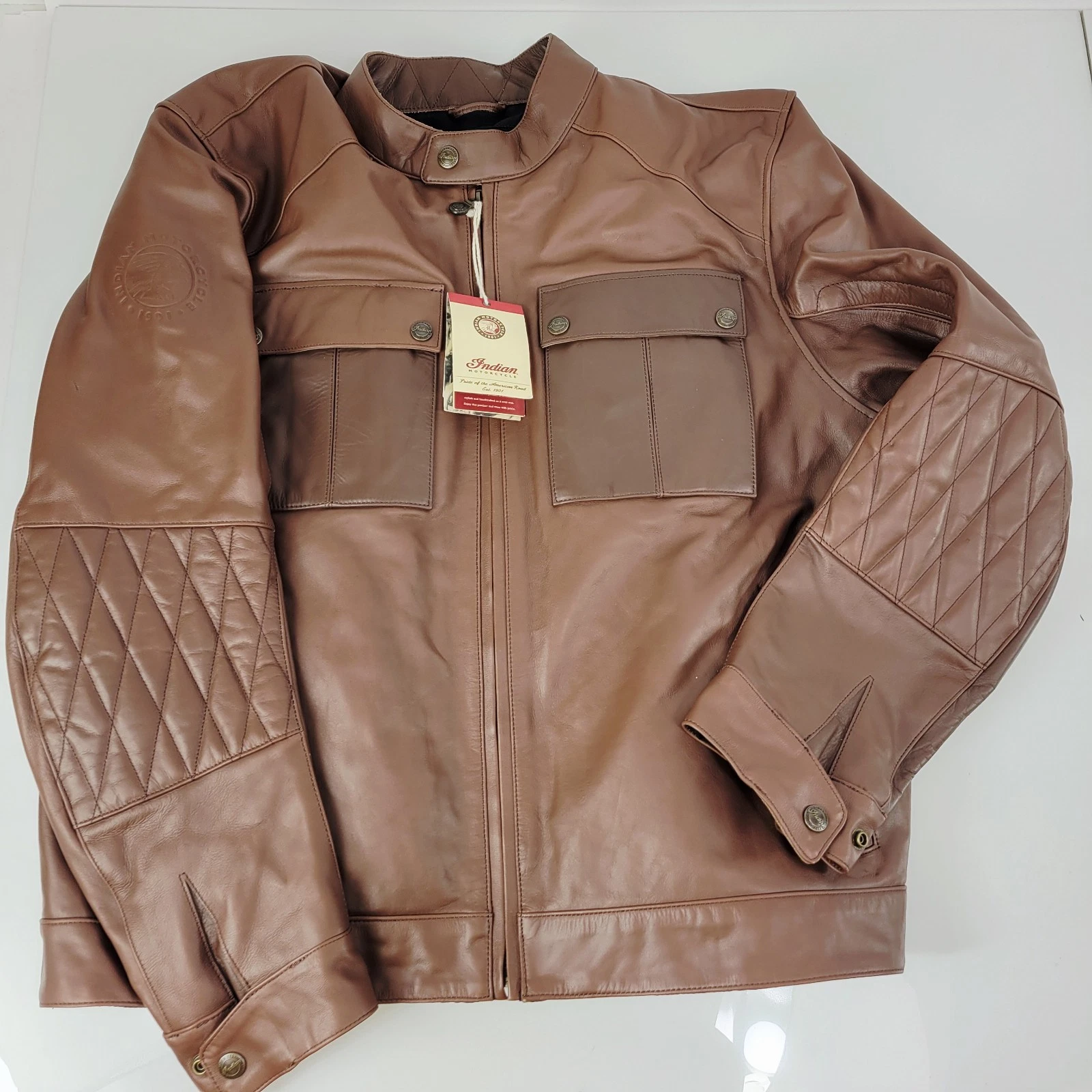 Indian Motorcycle Getaway Leather Jacket Brown Cowhide Riding Jacket OEM - product detail image 1