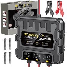 3 Bank Marine Battery Charger, 12V 30A 10A/Bank Smart Waterproof Onboard Bo...