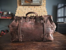 Mens Large Gladstone Brown Oiled Leather Holdall Weekend Travel Duffle Bag 60cm