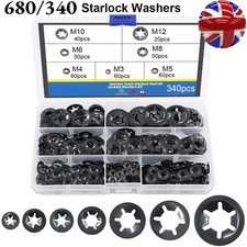 340 x Internal Tooth Star lock Washers Quick Speed Washer Push On Nut Assortment