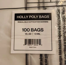 💫💫💫 Holly Poly Bags size 14 x 20   100  Count Clear  Resealable Plastic Bag 