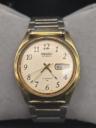 Seiko Automatic 37mm Champagne Day/Date Dial Mens Watch 7009-8219