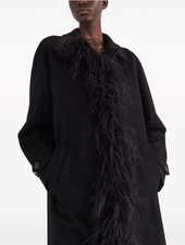 PRADA women’s Coat black 100% cashmere feather-trim sz 36 S oversized Italy