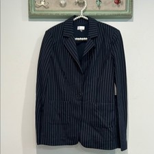 Ecru Navy blue Pinstripe Blazer women  s size small new with tags