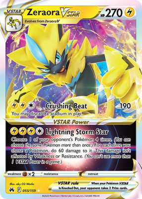 Pokemon Crown Zenith Full Art Zeraora VSTAR 055/159 - Near Mint (NM)