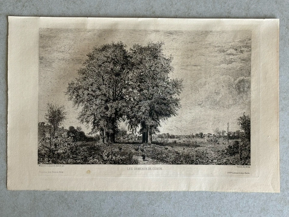 Maxime Lalanne Gravure Eau Forte Etching paysage arbre les ormeaux de cénon 1874 - Photo 2/4