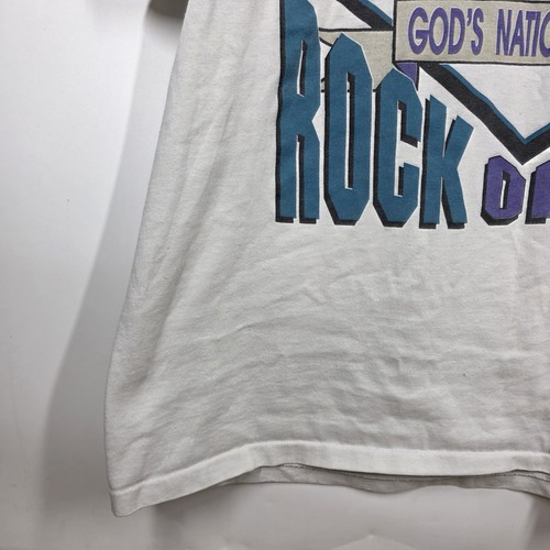 90s Jesus T-Shirt Made in USA Mount Rushmore Oneita Rock of Ages Vintage Mens XL - Afbeelding 5 van 16