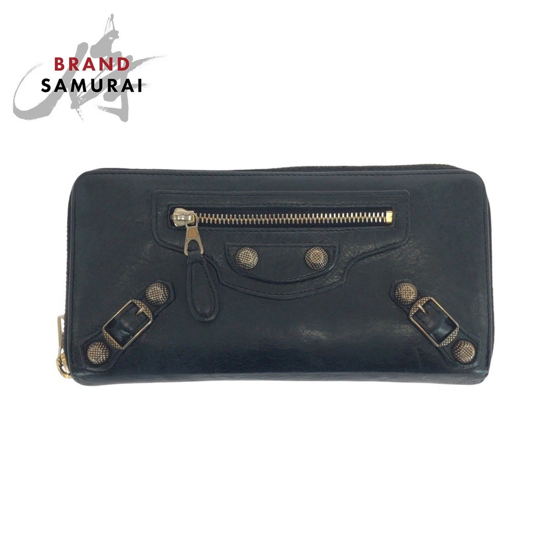 BALENCIAGA City Classic Continental Black Gold Hardware Leather 253053 Long