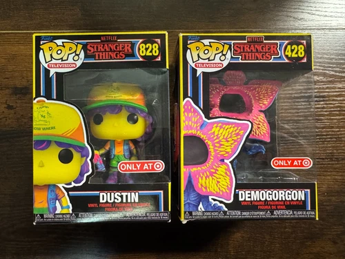 Funko Pop! Stranger Things Dustin 828 & Demogorgon 428 Blk Light Target Set NEW