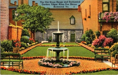 Edgar Allan Poe Shrine Enchanted Garden Richmond VA Linen Postcard 1962