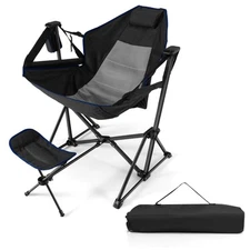 Hammock Camping Chair w/ Retractable Footrest & Carrying Bag for Camping Picnic