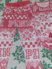 VICTORIA'S SECRET PINK PJ SET VISCOSE SOFT S EUC CHRISTMAS  LOGO