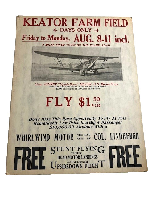 1930's KEATOR FARM FIELD AIRPLANE EXHIBITION CARDBOARD POSTER SIGN - #731