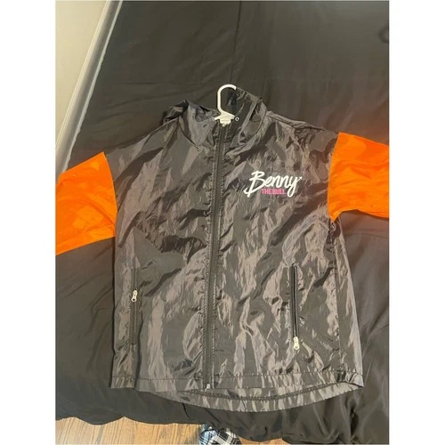Men's Black & Orange Benny the Bull Windbreaker Jacket Size Small Sixt NBA - product listing photo