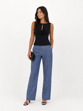 NWOT OSCAR DE LA RENTA Pant Side Pocket Blue White Linen Stripe Hidden Zip 8 M