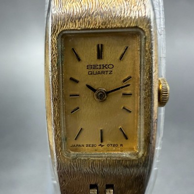 Seiko Tank Watch Women 12mm Champagne Dial Gold Tone 2E20-5559 New