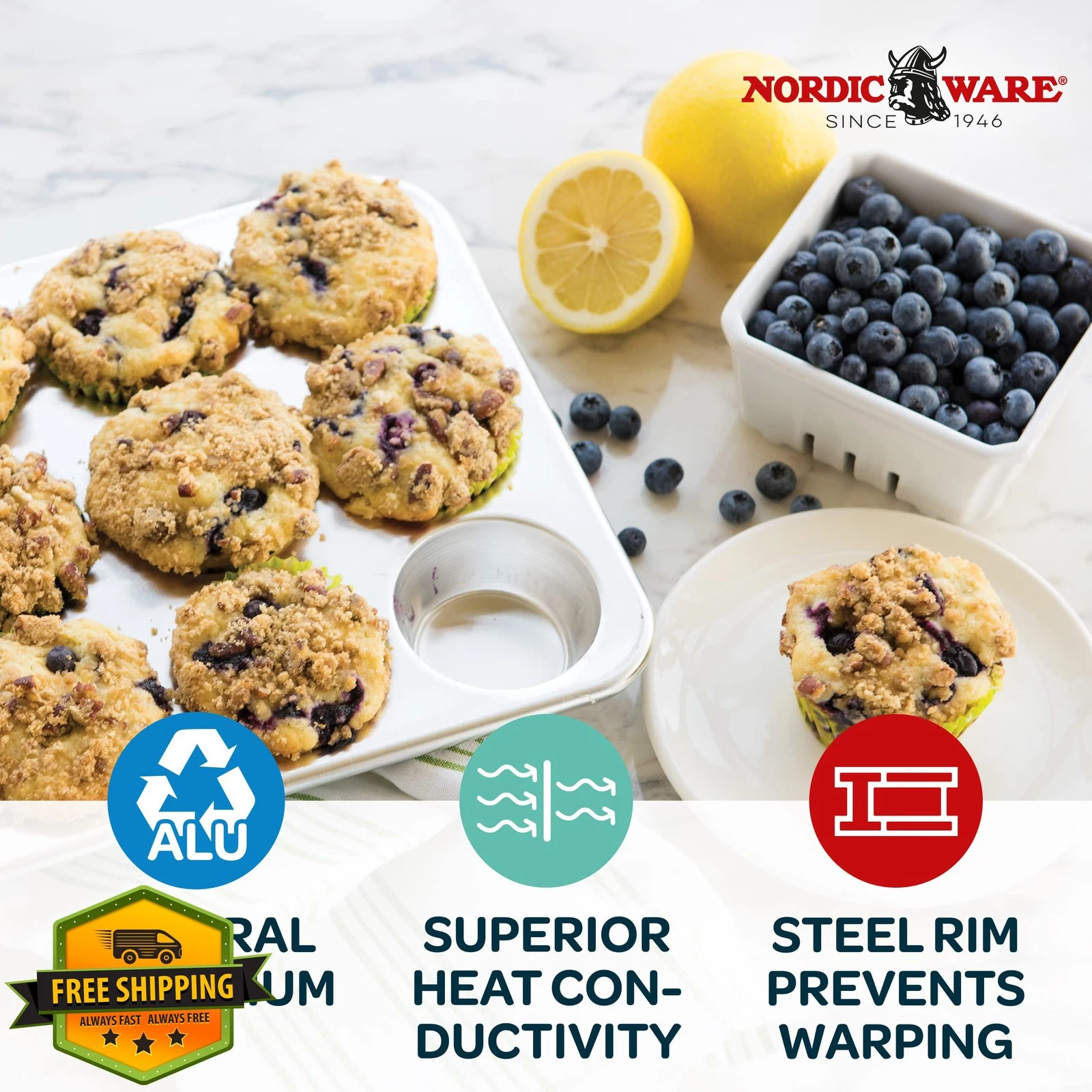 Nordic Ware Natural Aluminum 12 Cup Muffin Pan Commercial