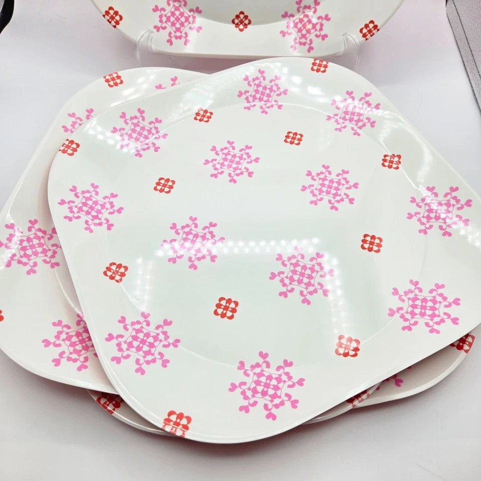 Juego de 4 platos de cena de melamina floral rosa rojo IKEA borde redondeado cuadrado de 13,5 pulgadas Foto 3 de 4