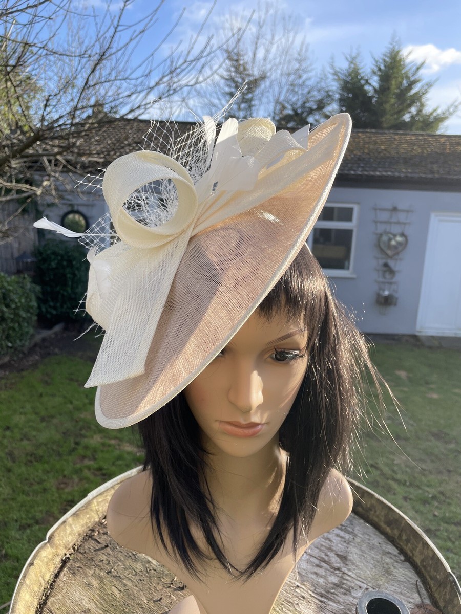 Beige Satin Disc Fascinator Hat for Women Kentucky Derby Hat Fascinator Champagne Beige Satin With  main image 2