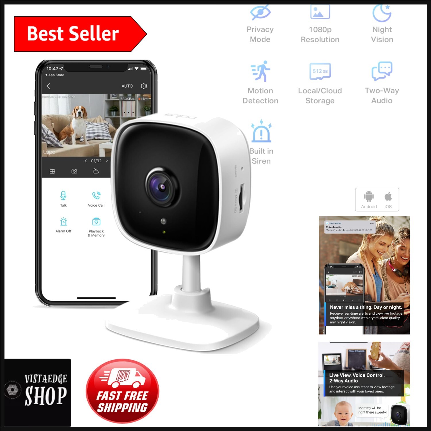 1080P Indoor Security Camera for Baby Monitor & Pet Camera w/Night Vision-image