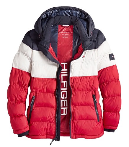 Hood Tommy Hilfiger Long Colorblock Puffer Hooded Jacket Color Block Jacket Tommy Hilfiger Tommy Hilfiger Archive  Colour Block Puffer Jacket In White 40