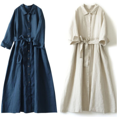 Lady 3/4 Sleeve Linen Cotton Shirt Dress Button Midi with Belt Plain Loose Dress | eBay Lady 3/4 Sleeve Linen Cotton Shirt Dress Button Midi with Belt Plain Loose Dress | eBay