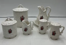 Enesco Rose 7 Pc Set Creamer Sugar Canister Salt And Pepper Pitcher  With Tray