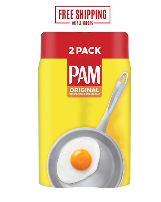 2 Pack PAM Original Cooking Spray Canola Oil Nonstick Cooking & Baking Spray New