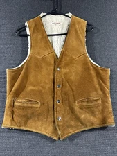 Vintage Wear Guard Mens Sherpa Lined Leather Vest Large Brown Distressed