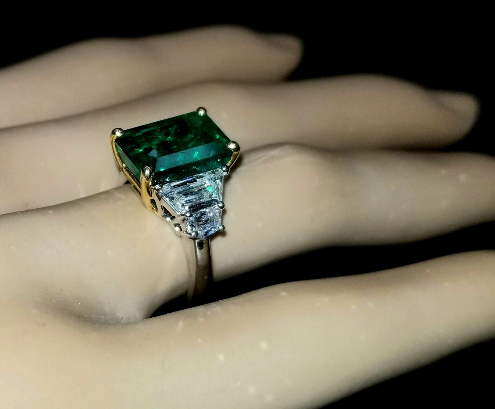 Platinum 18K Yellow Gold Engagement Ring 4.88CT.Natural Green Emerald ...