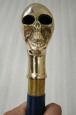 Beautiful Solid Brass Skull Head Handle vintage Walking Cane Wooden Stick Design