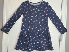 Carter's Toddler Girl 5T Dress Long Sleeve Blue Round Neck Red/White/Pink Flower