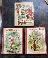 McLoughlin Bros. Book Lot of (3) 1886 NATURAL HISTORY OUTDOOR & LITTLE HERO