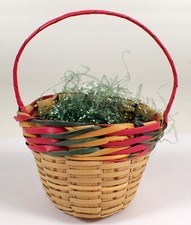 ESTATE Vtg 1960s Bamboo Wicker Pink Green Splint Miniature Easter Basket Mexico