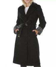 Tahari Plaid Belted Wrap Coat Women's Black Belted Jacket Sz S Nwt $400