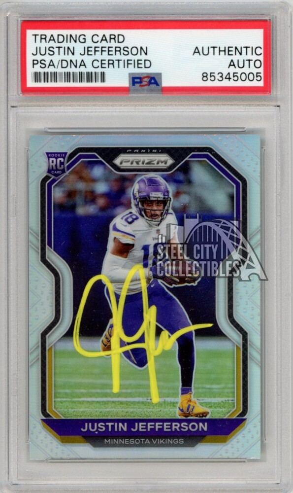 Justin Jefferson 2020 Panini Prizm Silver Autograph RC Card 398 PSA/DNA (Yellow)