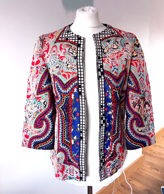 ZARA Boho Hippie Ethno Baumwolle Perlen bestickt Hippie Kaftan Jacke S