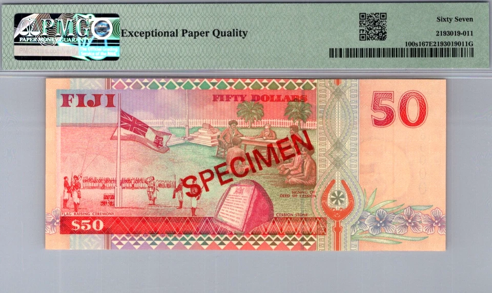 Fiji 50 Dollars 1996 " SPECIMEN " PMG 67 EPQ SUPERB GEM UNC Pick # 100s1 - Image 2 of 3