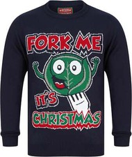 Christmas Fork Me Mens Christmas Jumper Ink Stylish Regular Fit Crew Neck