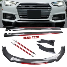 Front Bumper Lip Spoiler Side Skirt Carbon Fiber For 09-15 Mitsubishi Lancer Bod