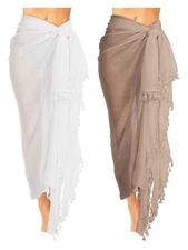 2 Pieces Women Beach Batik Long Sarong Swimsuit Cover up Wrap Pareo with Tassel