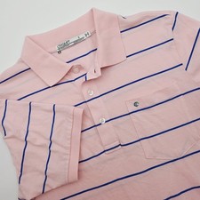 Criquet Golf Polo Mens Small Shirt Pink Blue Striped Organic Cotton Short Sleeve