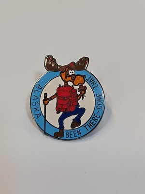 Alaska Been There Done That Moose On Skis Design Souvenir Lapel Pin