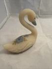 Vtg Fenton Satin Swan Art Custard Glass Blue Floral Hand Painted Paula Y Palmer