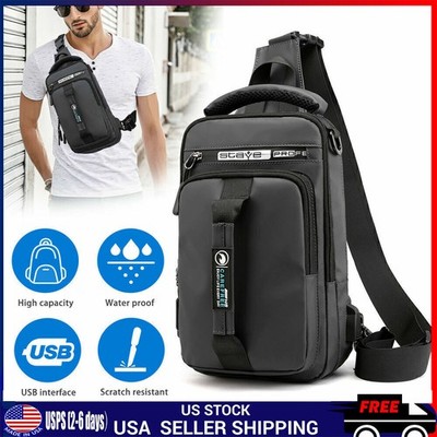Men's Sling Crossbody Bag Anti-theft Chest Pack Shoulder Backpack USB Waterproof