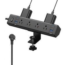 Desk Clamp Power Strip 40W 8 USB 8 AC Outlets Fits 1.9 Inch Edge 6 FT 14AWG