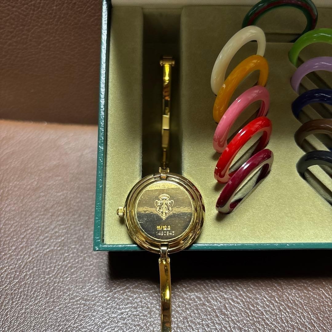 GUCCI Change Bezel 11 Colors Gold White Dial Wristwatch Working W