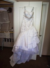 David Tutera white strapless mermaid style, sweetheart neckline, midback cut